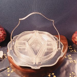 Silver Plated 3 Compartment, Hors d-oeuvres / Nibbles Tray and Glass Dishes. c.1940s.