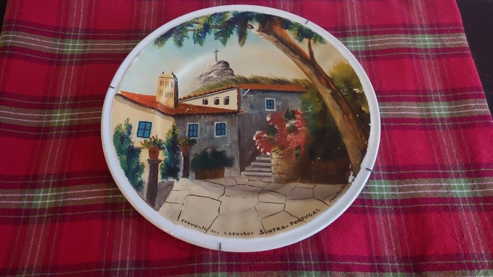 Portuguese Wall Plate - Convento dos Capuchos - Sintra - Portugal. Famous Historical Portuguese Convent. Hand painted
