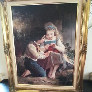 A Vintage Framed Print of the Artwork of Emile Munier in 1874. 'A Special Moment'. Very Large. Very Good To Excellent Condition.