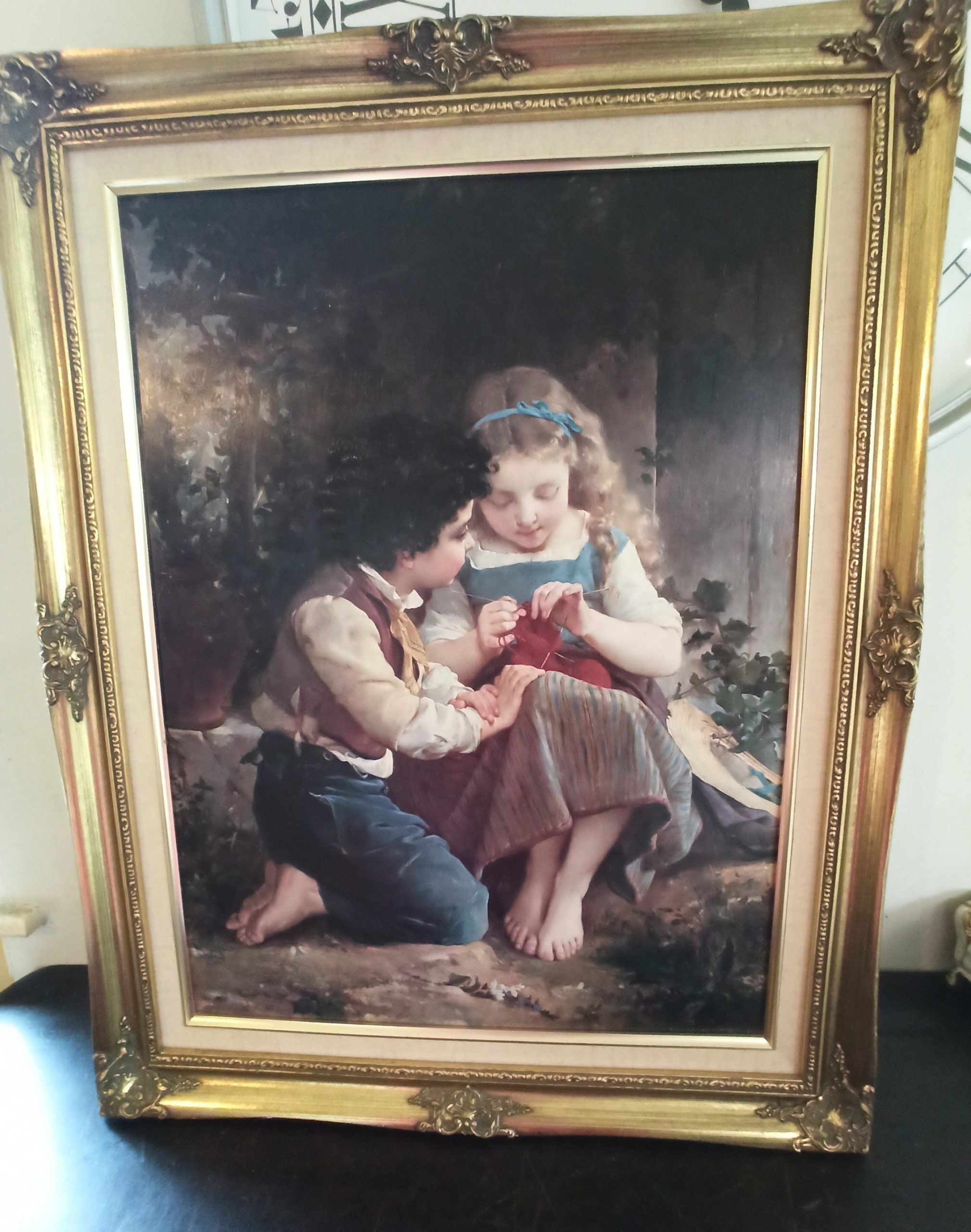 A Vintage Framed Print of the Artwork of Emile Munier in 1874. 'A Special Moment'. Very Large. Very Good To Excellent Condition.