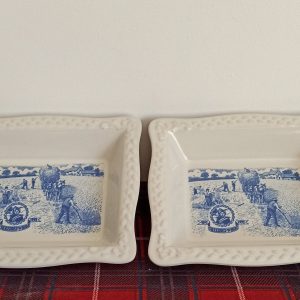 Breakfast Cereal Bowls. Shredded Wheat Souvenir, Rectangular Cereal Dishes. Blue And White. Celebrating 100 years 1892 - 1992.
