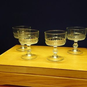 Retro set of Four Coupe Glasses - 11cm tall - Lozenge Pattern - Good Condition!
