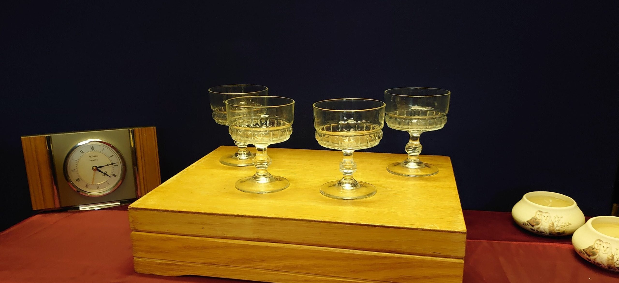 Retro set of Four Coupe Glasses - 11cm tall - Lozenge Pattern - Good Condition!