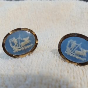 A Pair of Vintage Blue Jasperware Style Cameo Cufflinks.