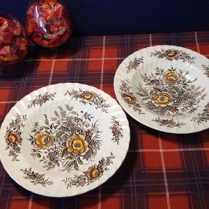 Two Ironstone Beacon Hill Hostess Tableware Bowls - Yellow and Brown Floral - Excellent Condition - 23cm diameter