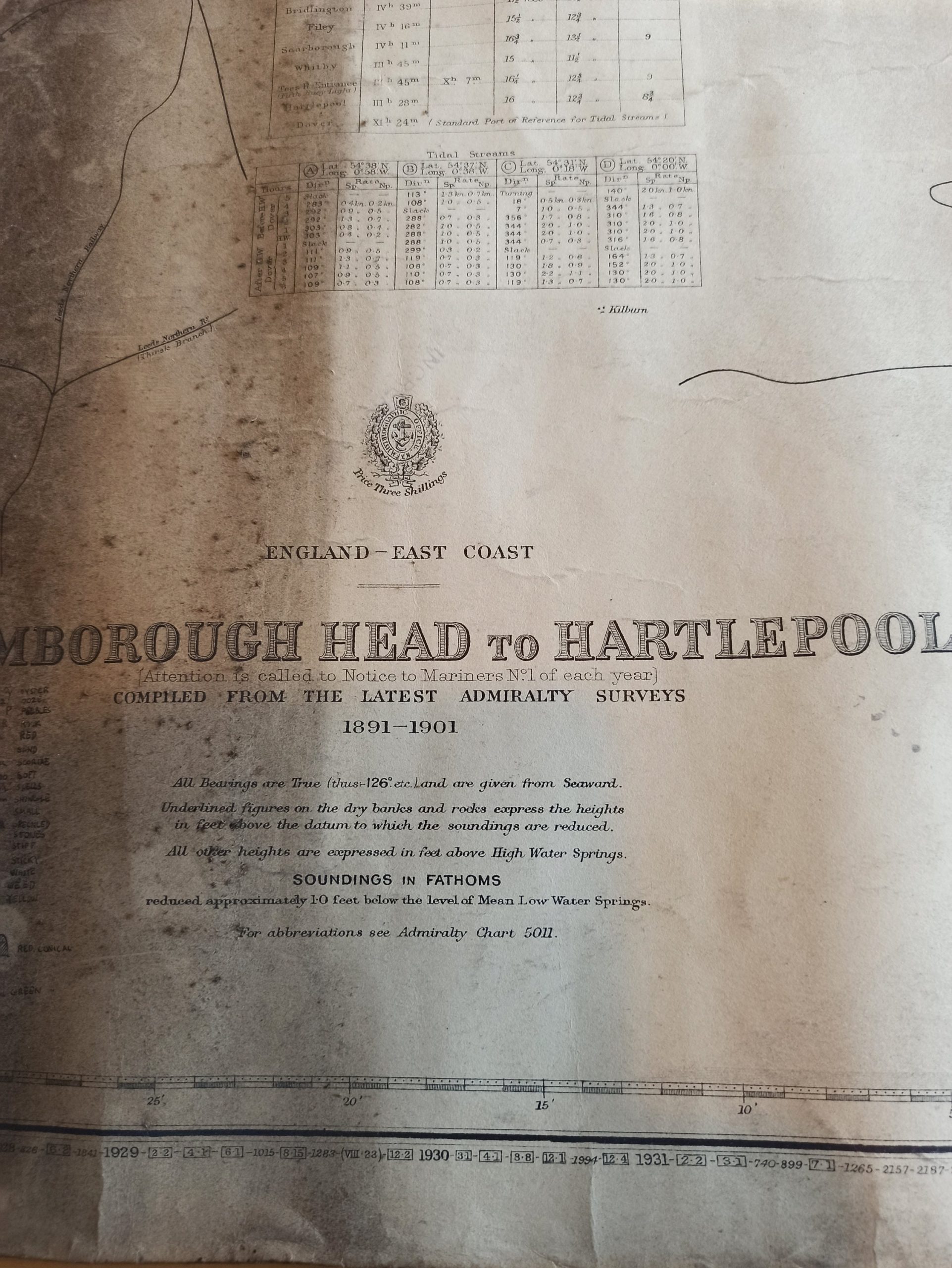 Vintage Maritime / Nautical Map. Original Published 1892. (1191). c. 1932. Flamborough Head To Hartlepool. North Sea. - Image 3