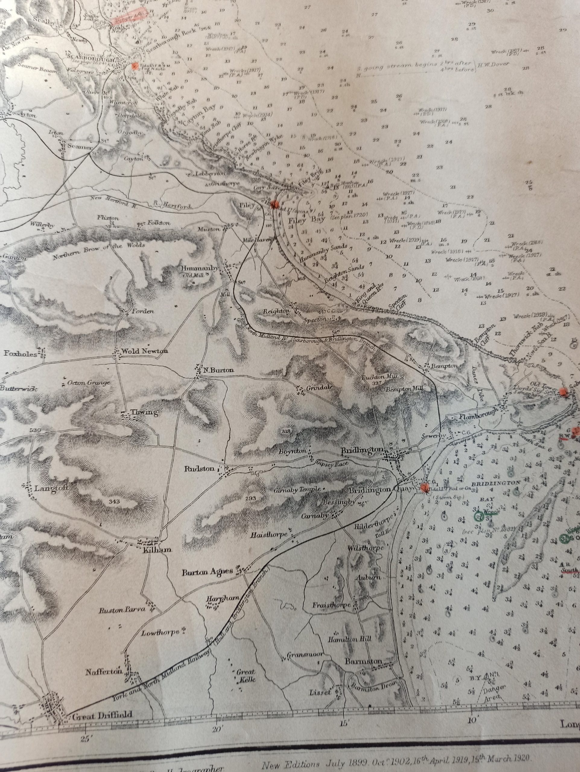 Vintage Maritime / Nautical Map. Original Published 1892. (1191). c. 1932. Flamborough Head To Hartlepool. North Sea. - Image 7