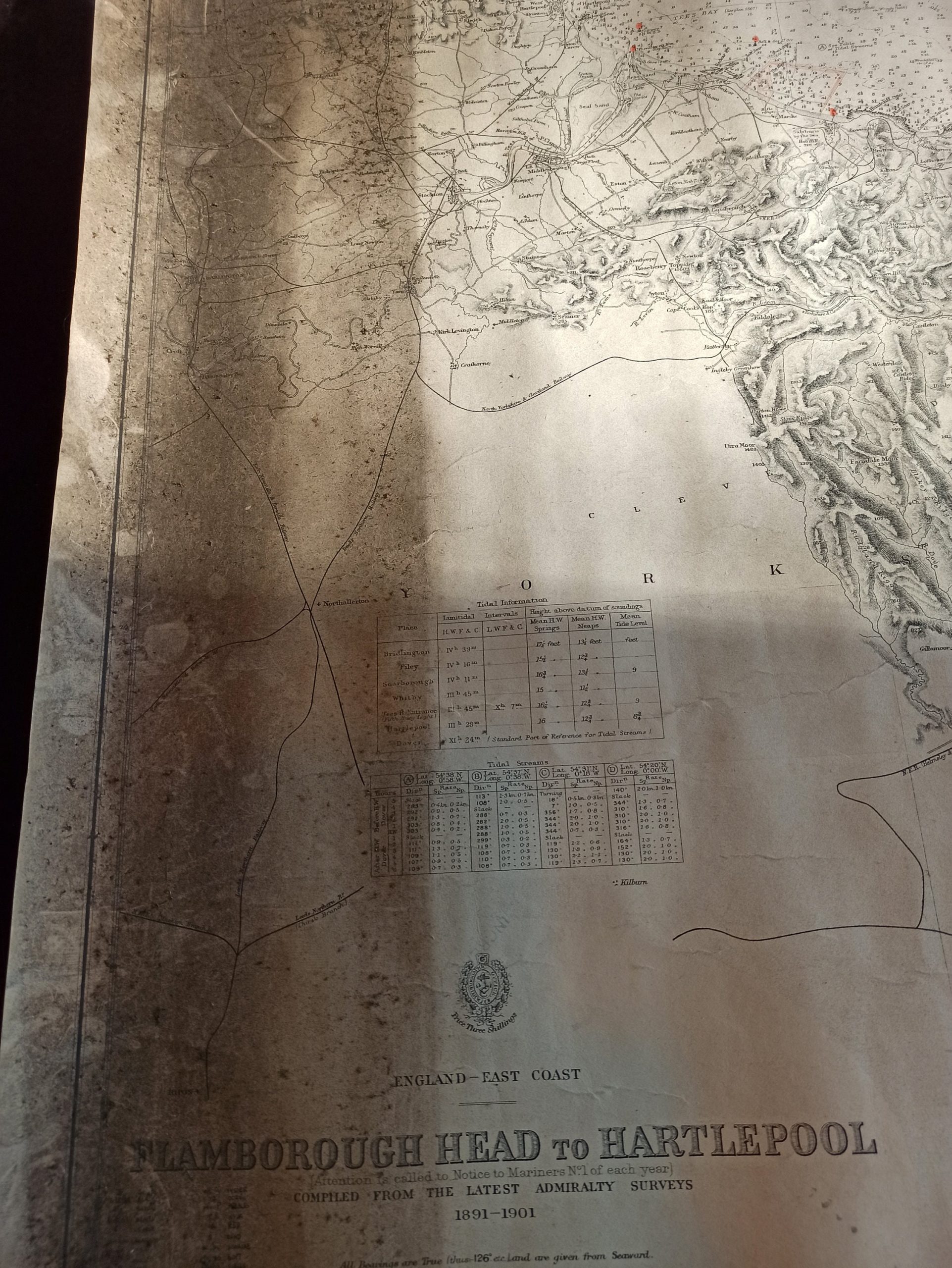Vintage Maritime / Nautical Map. Original Published 1892. (1191). c. 1932. Flamborough Head To Hartlepool. North Sea. - Image 9