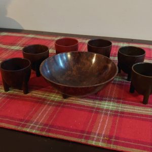 Six Wood Effect Eggcups and a Finger Bowl - 1970s style