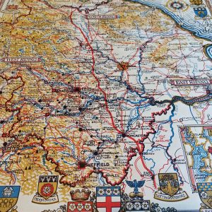 Vintage Map. Brown Muffs & Co. Ltd. Bradford. Heraldic Yorkshire Map, Ridings. Original Tube Package. c.1957.