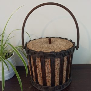 Retro Sewing Basket. 1970s. Rattan.