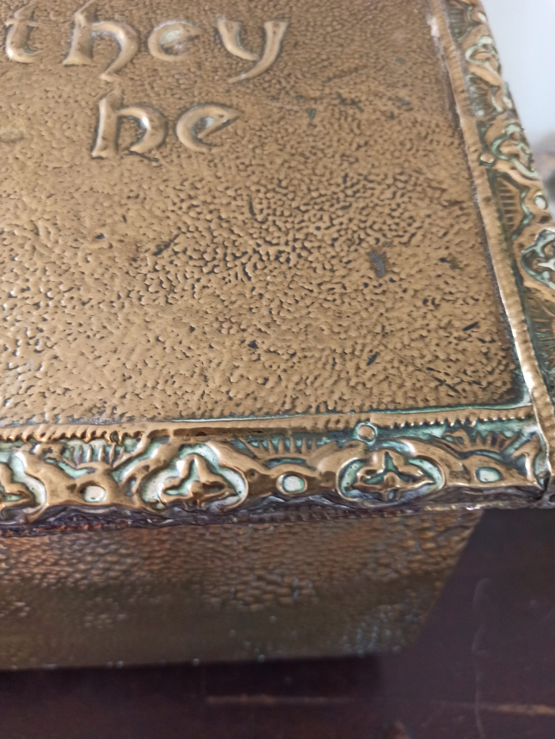 Brass Vintage Fireside Slipper Box. Embossed With The Words, "Where They Ought To Be". Embossed Slipper Decoration. - Image 8