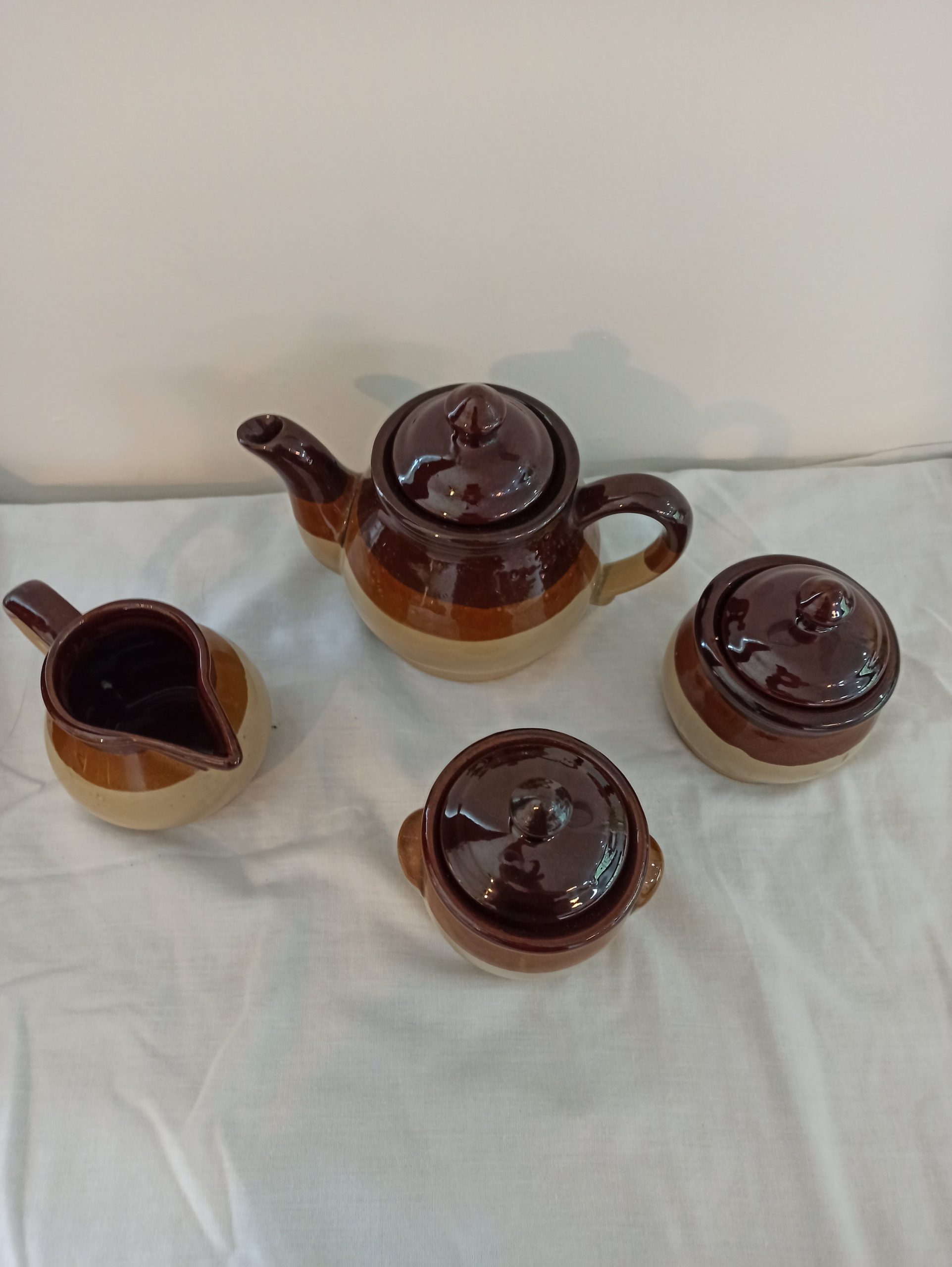 Teapot Set. Serves Two. Treacle Glazed. 1980s. Teapot, Milk Jug, Sugar Bowl and Marmade / Jam Pot / Honey. - Image 10