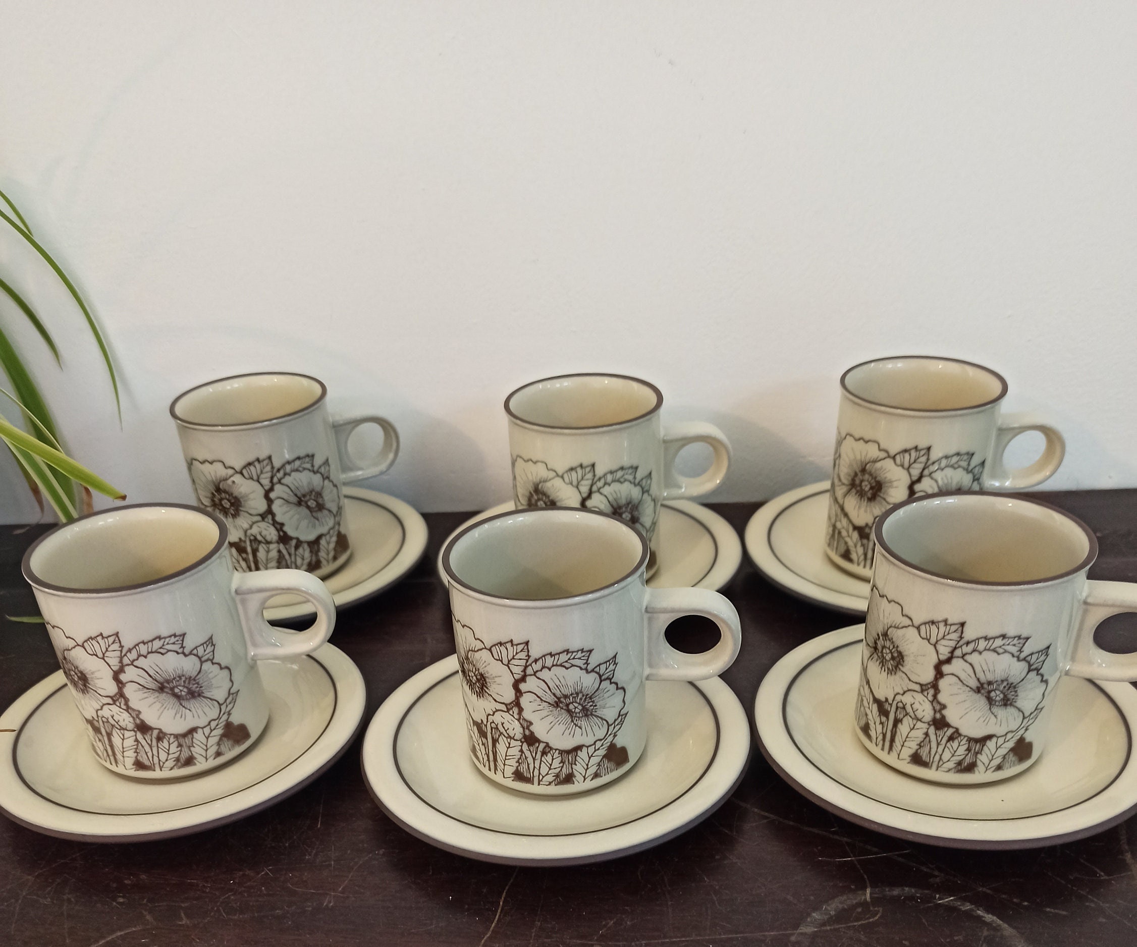 Vintage Hornsea 6 Small Cups With Saucers. Hornsea Teapot, Hornsea Sugar Bowl. Excellent Condition.