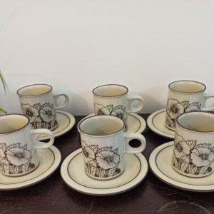 Vintage Hornsea 6 Small Cups With Saucers. Hornsea Teapot, Hornsea Sugar Bowl. Excellent Condition.