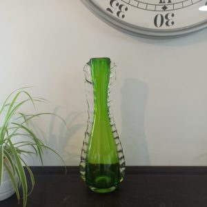Vintage Tall Green Glass Vase. Very Good Condition.