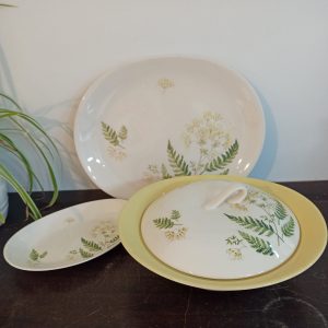 Vintage Johnson Brothers Vegetable Tureen, Sandwich Plate, Cake Plate.