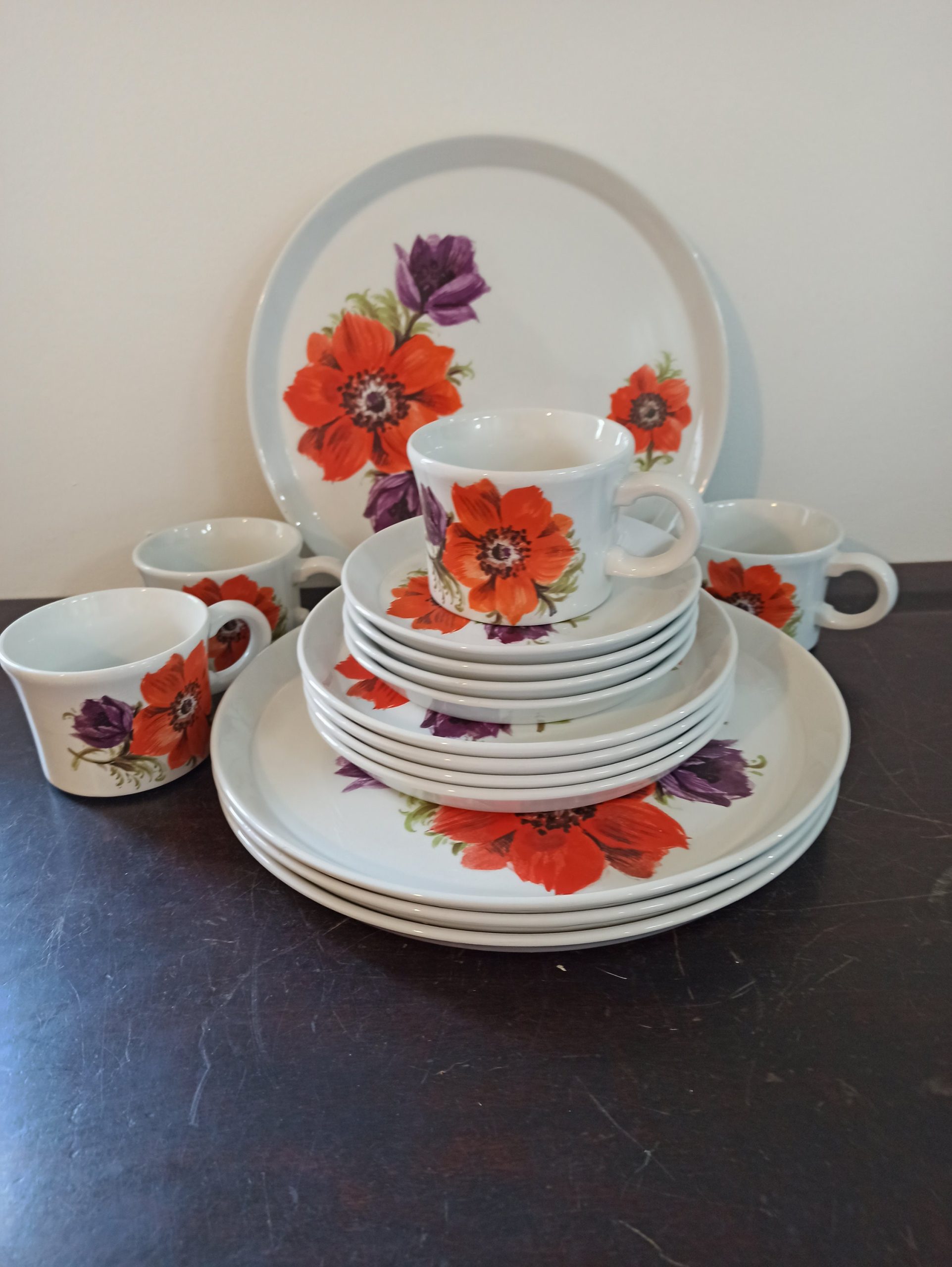 Vintage Royal Tudor Orange and Purple Floral Dinnerware Set. - Image 2