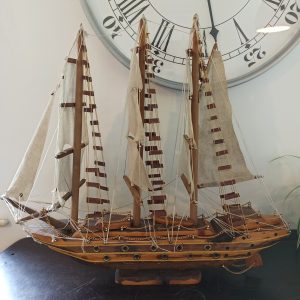 Vintage Model Ship. Completed. Very Large 70cm x 64cm. Wooden Base.