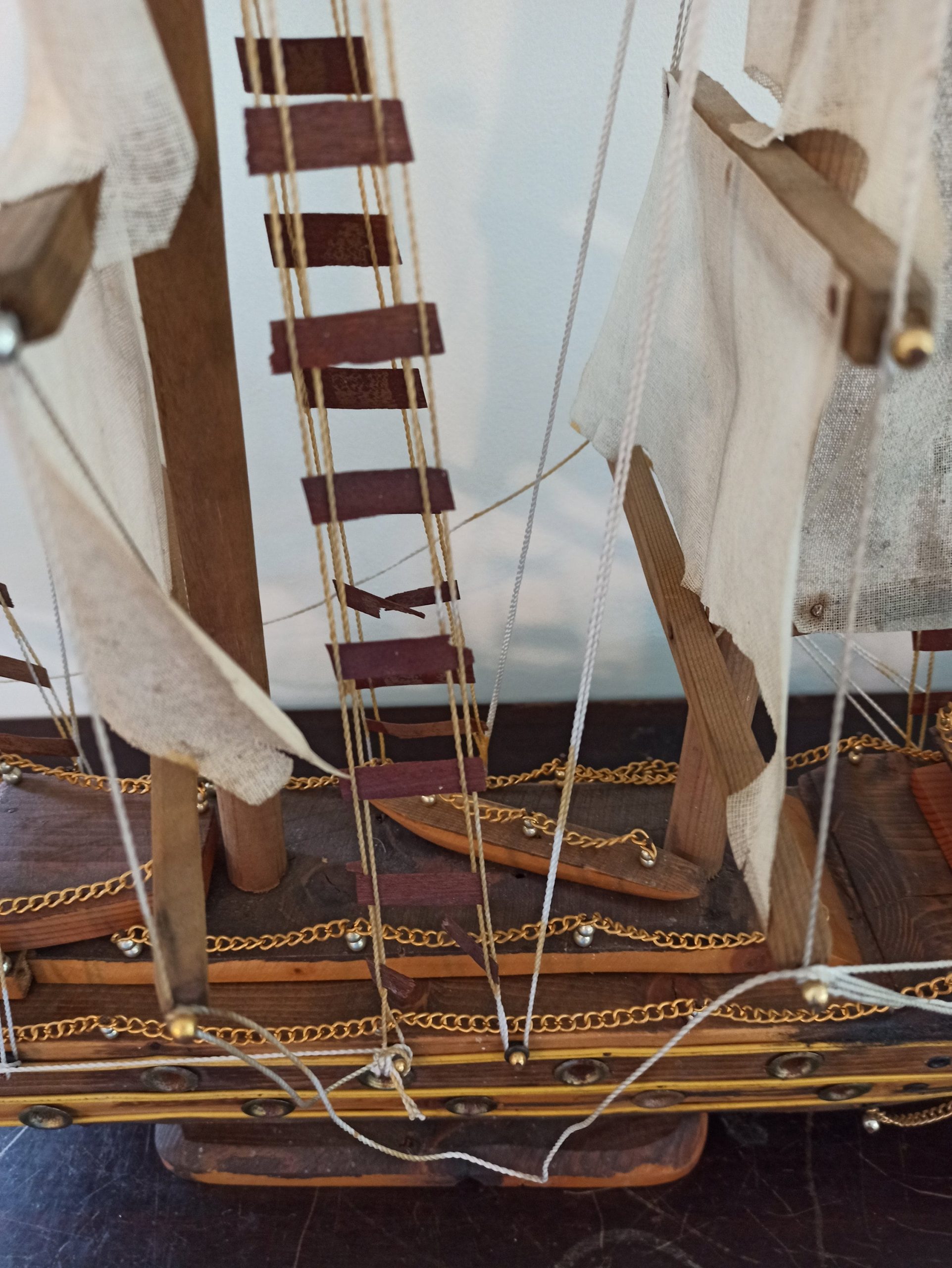 Vintage Model Ship. Completed. Very Large 70cm x 64cm. Wooden Base. - Image 3