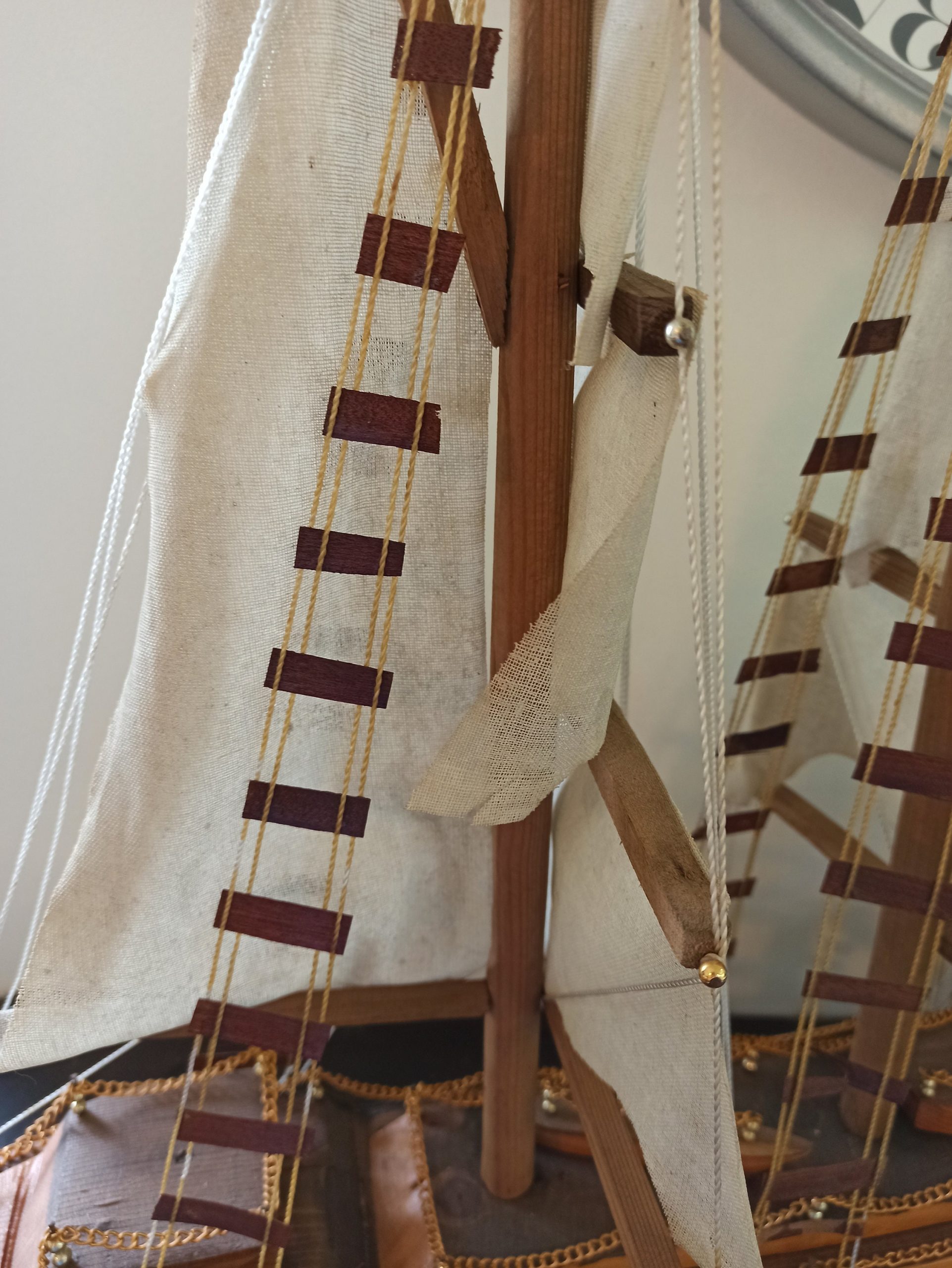 Vintage Model Ship. Completed. Very Large 70cm x 64cm. Wooden Base. - Image 7