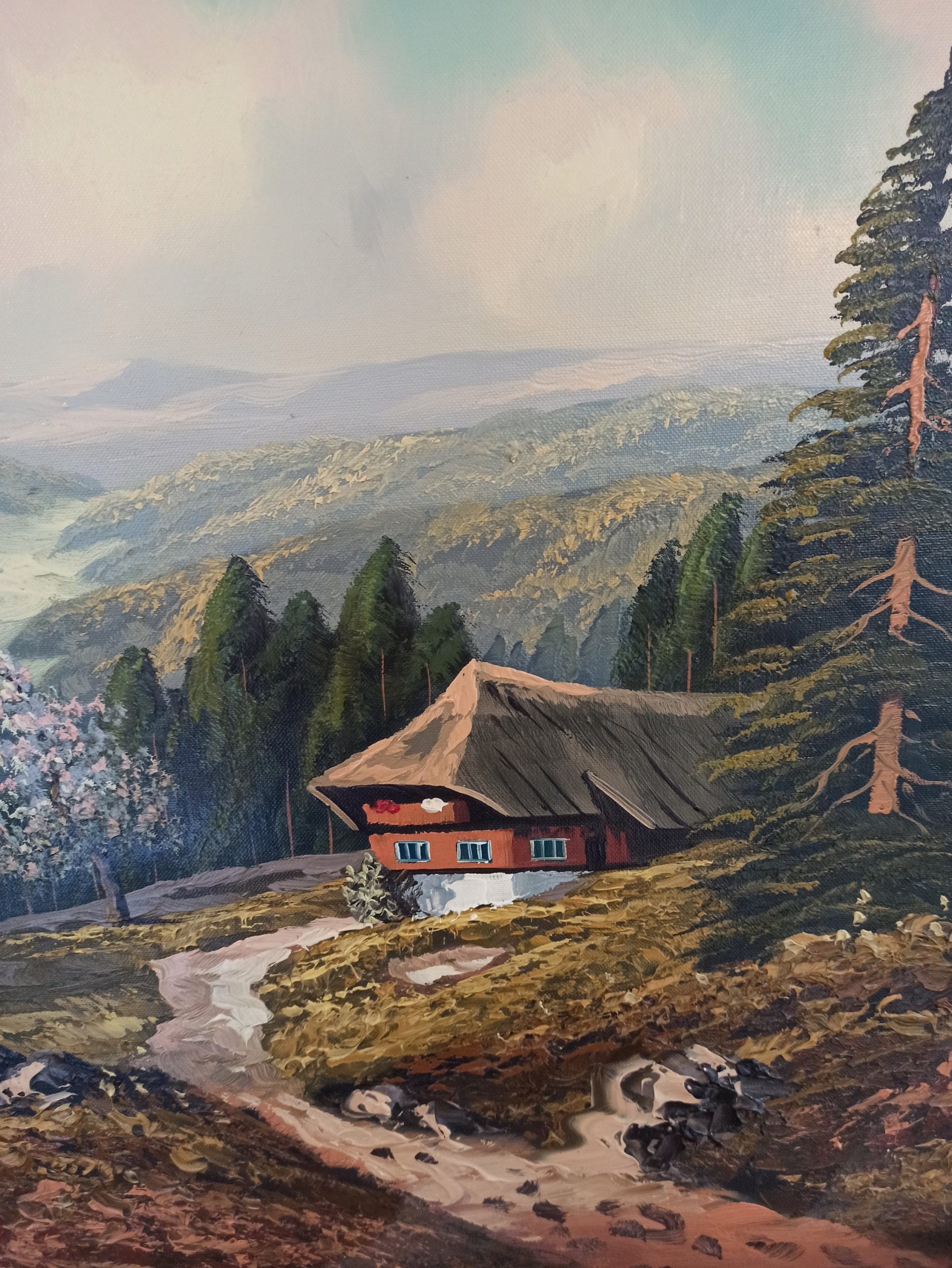 Framed Canvas Paining. Good Condition. Very Scenic. Very Large. 98cm x 58cm x 4cm. - Image 4
