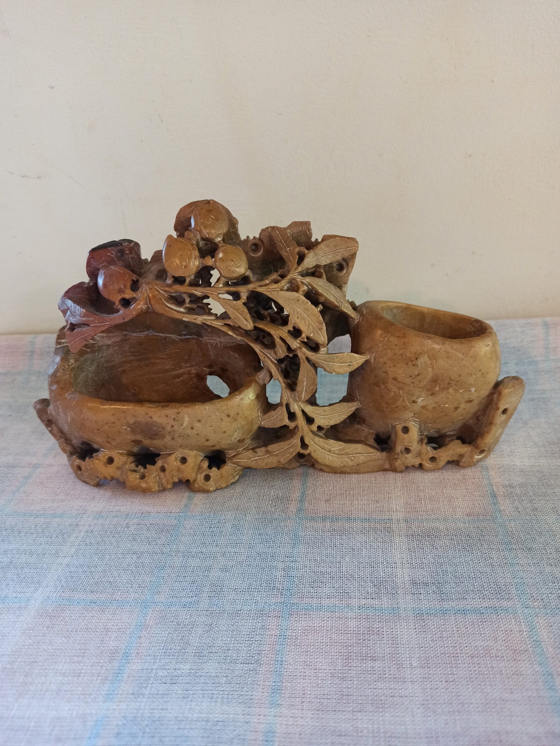Carved Stone Decorative Mantle Posy Vase. Good Condition.