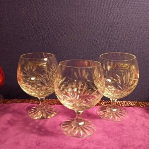 Trio of Zawiercie Crystal Cut Brandy Glasses. Excellent Condition.