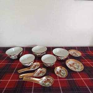 Collection of Japanese Wares. Rice Bowls, Finger Bowls, Rice Spoons. 11 Pieces.