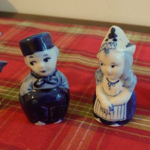 Set of Four Cute Delft Figurines - Man and Woman and Two Windmill Pepperpots - Very good condition!