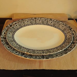 Two J. H. W. (Weatherby) & Sons Ironstone Serving Platters, Hanley, Stoke, UK - Rosary Design - 40cm and 35cm in width - Falcona ware