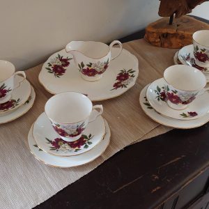 Set of Four Crown Royal China Cups, Saucers and Side Plates plus Sandwich Plate & Milk Jug - Very Good condition