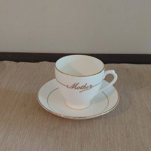 Mother Cup and Saucer - Plain White Ceramic with Gold Banding - Perfect Mother's Day or Christmas Gift