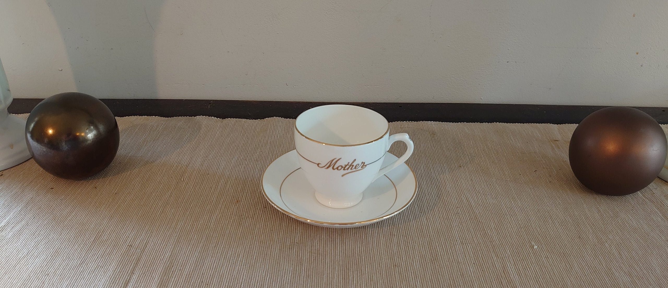 Mother Cup and Saucer - Plain White Ceramic with Gold Banding - Perfect Mother's Day or Christmas Gift