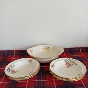 6 Grindley Creampetal Dessert Dishes And Serving Bowl. Vintage