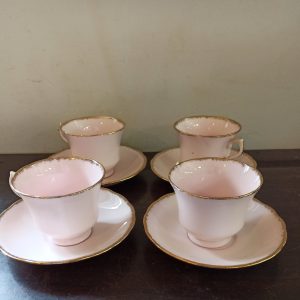 Vintage set of 4 Baby Pink, Vale, Cups and Saucers. Made in Longton, England.