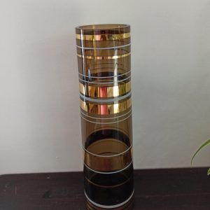 Vintage Tube / Straight Glass Vase with painted Gold Bands.