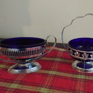 Two Silver and Cobalt Blue Coloured Serving Bowls, Sweet / Bonbon dishes. Very Good to Excellent condition