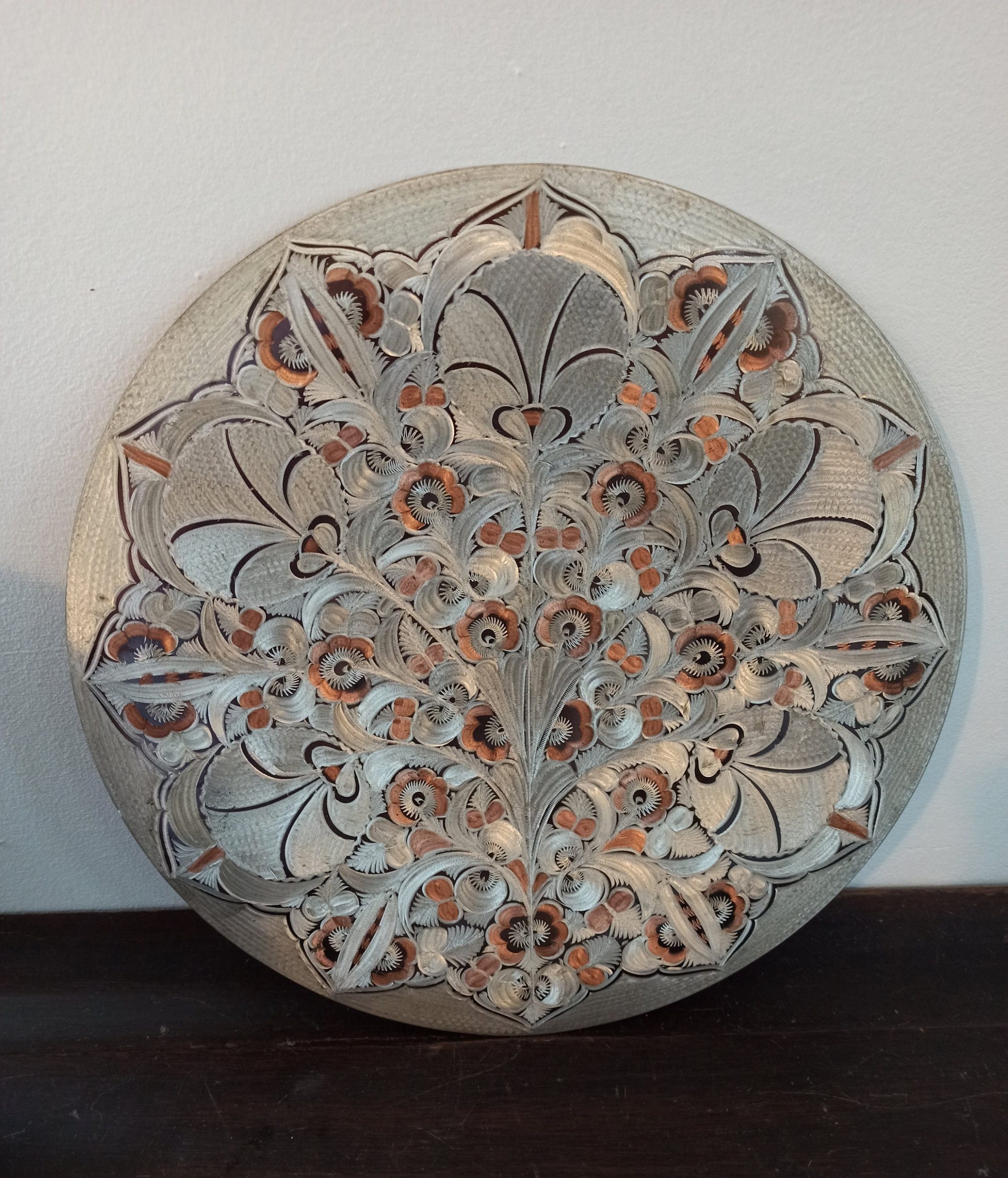 Vintage Laser Engraved Copper Wall Plate. Very Decorative. A One Off Piece.