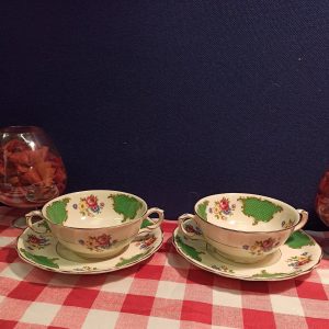 Set of 2 Old Foley, James Kent Soup Bowls With Plates. Sandringham Pattern. C1950S.