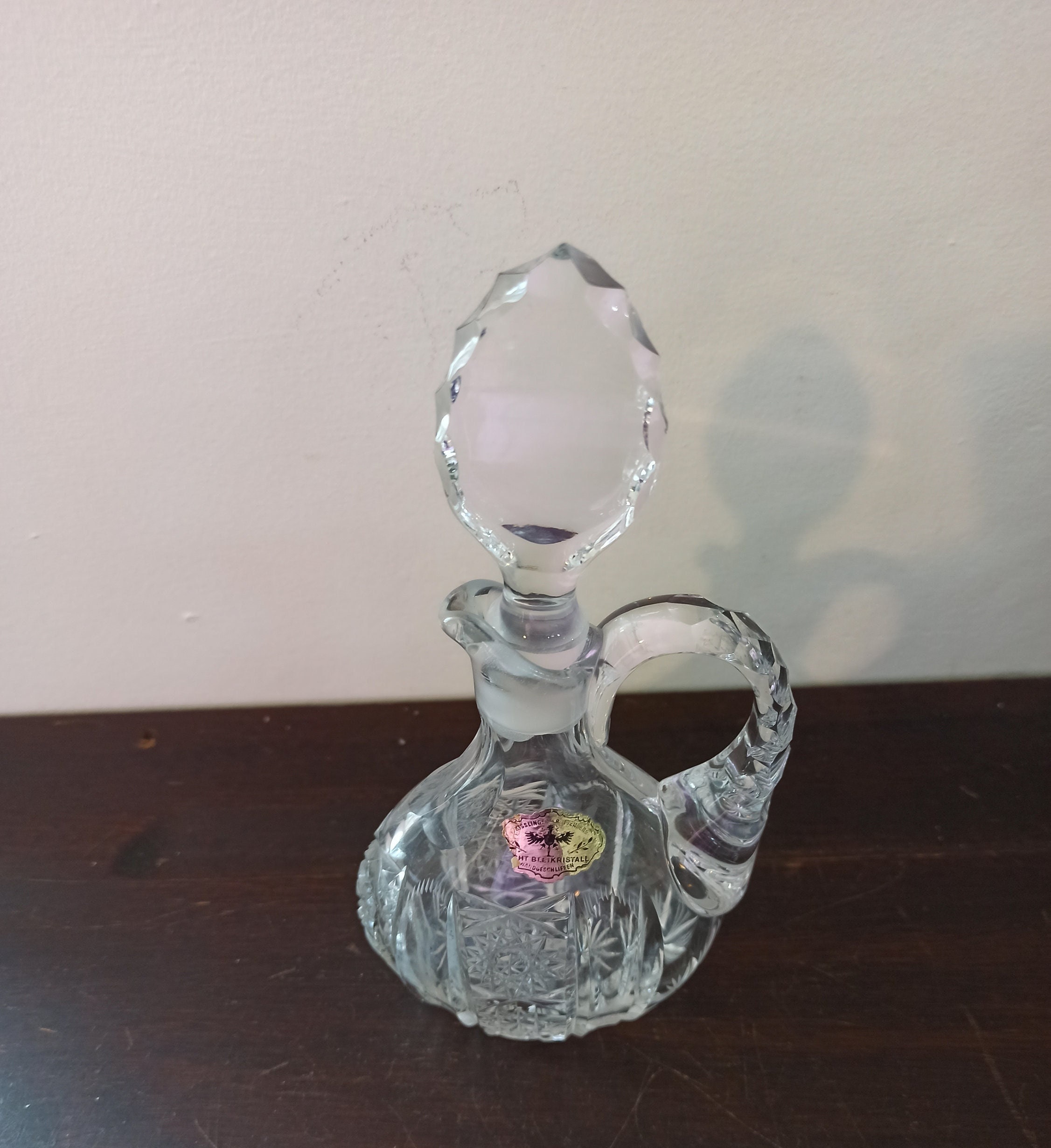 Vintage German Crystal Oil Pourer. Excellent Condtion. Original Label.