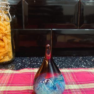 Raindrop Blue Paperweight - 9cm tall - 5cm diameter - Sea Wave Pattern - Excellent Condition