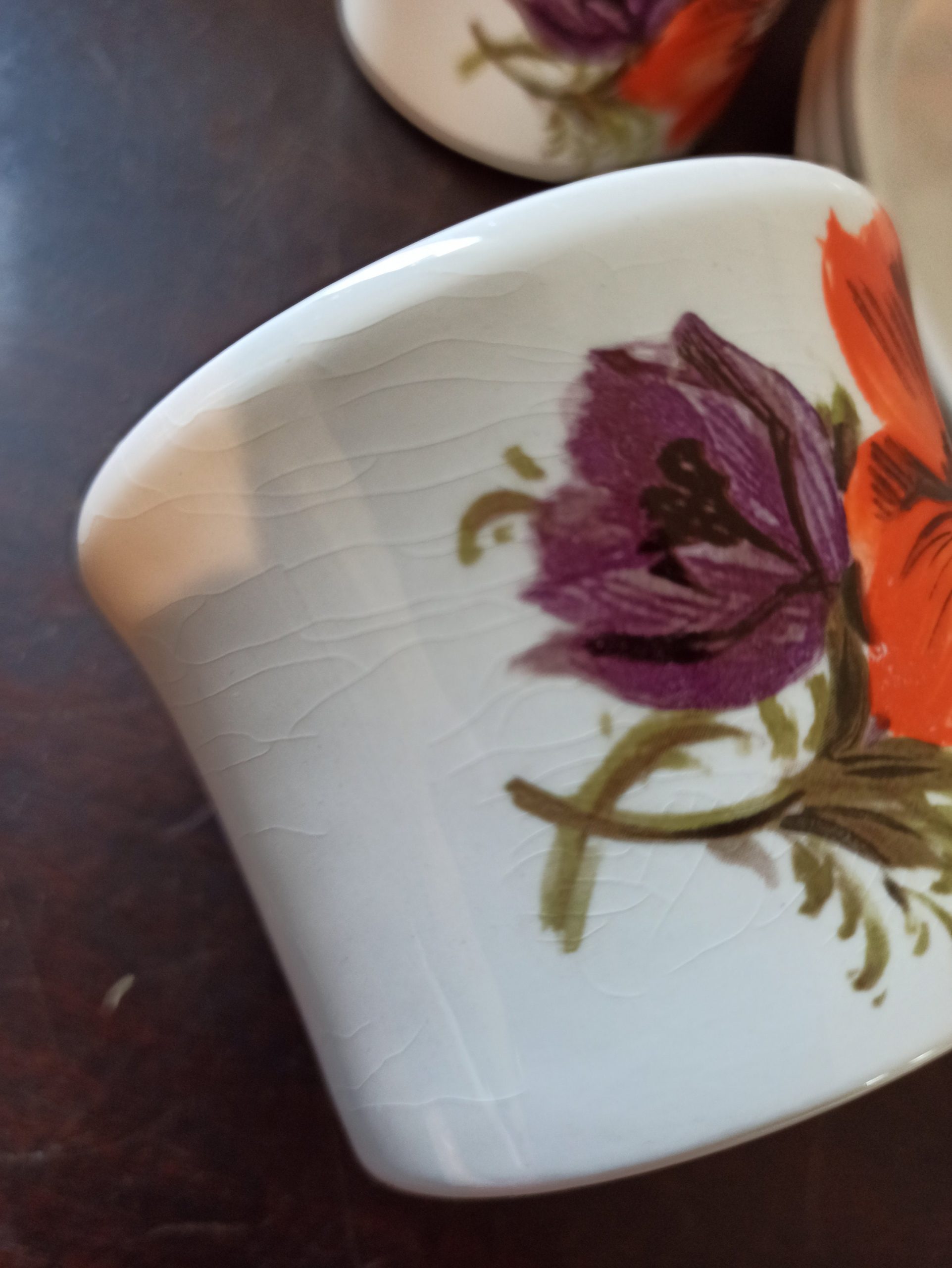 Vintage Royal Tudor Orange and Purple Floral Dinnerware Set. - Image 3