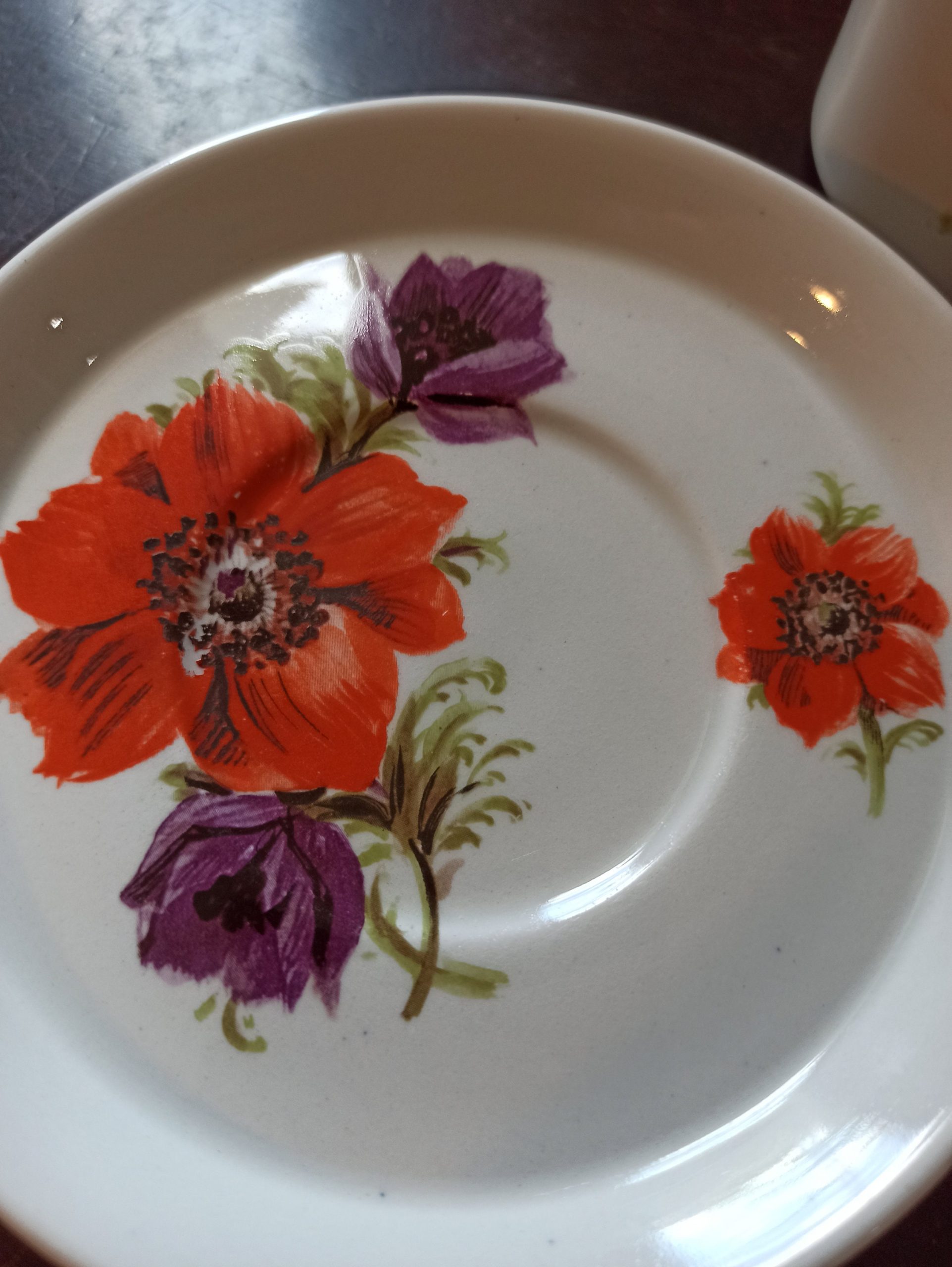 Vintage Royal Tudor Orange and Purple Floral Dinnerware Set. - Image 8