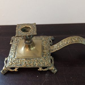 Antique Brass Footed Chamberstick. Very Ornate. Very Good Condition.