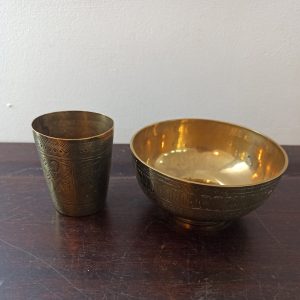 A Brass Decorative  Bowl And Small Brass Decorative Cup.