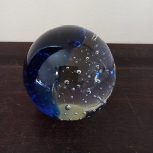Vintage Blue Glass Round Paperweight. Excellent Condition.