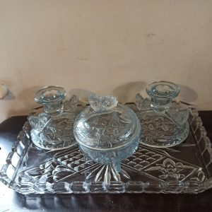 Vintage Glass 4 Piece Vanity Set. Art Nouveau Style.