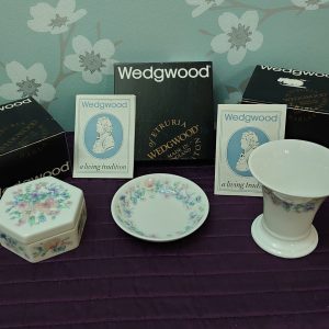 Set of 3 "Angela" Design Wedgwood Ceramic Pieces - Posy Pot, Haxagonal Box and Round Tray - Very Good to Excellent Condition