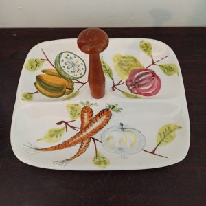 Vintage 3 Compartment Serving Dish. Hand Painted in Italy.